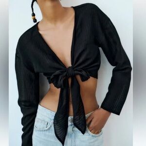 NWOT ZARA Sheer Cropped Tie Front Top